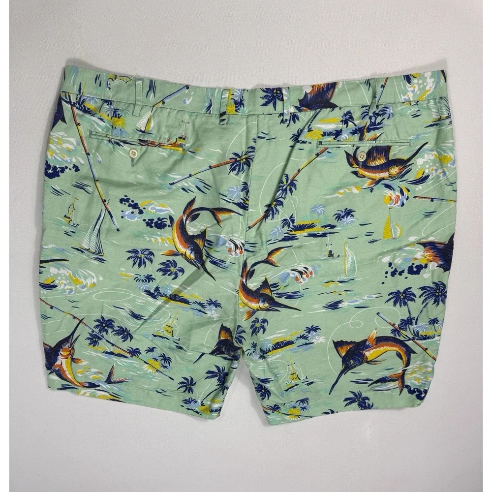 Polo Ralph Lauren Shorts Men 48 Linen Chino Classic Fit Marlin Fishing Island